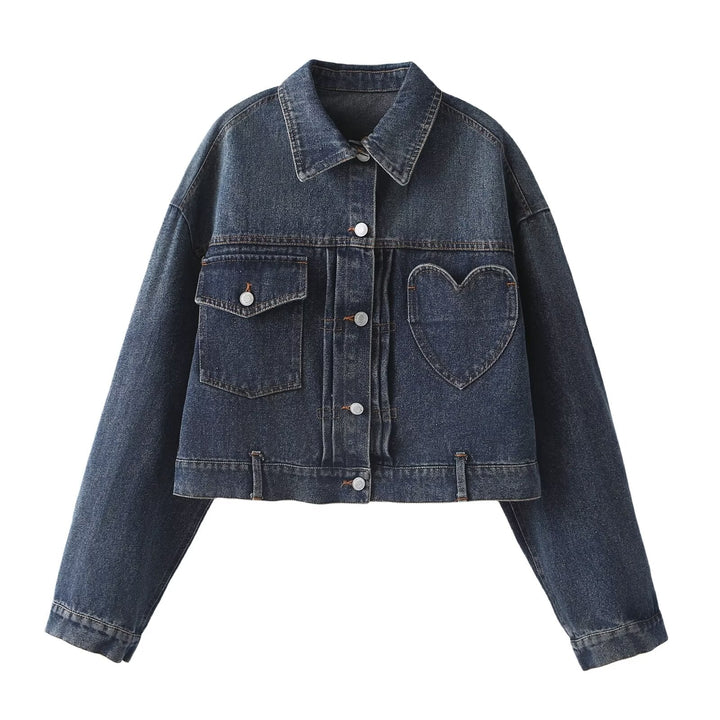 HOPE  -  Women's Denim Jacket with Heart Stitch Detail