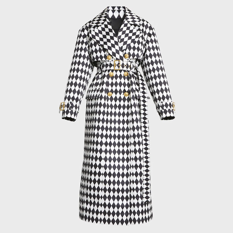 ROSIE - Harlequin Diamond Print Trench Coat