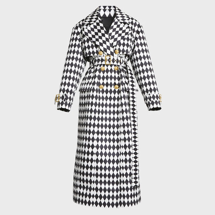 ROSIE - Harlequin Diamond Print Trench Coat