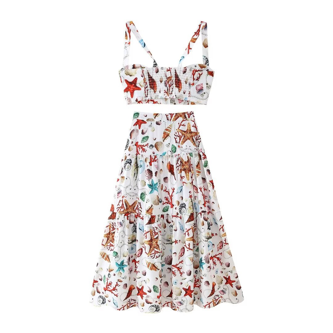 SIVA - Women's Floral Crop Top & Maxi Skirt Set