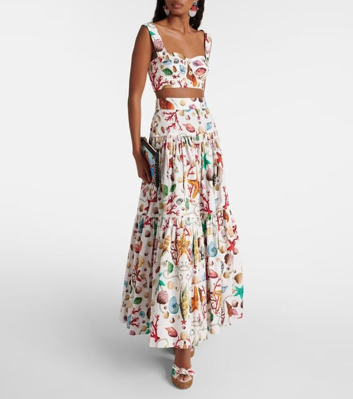SIVA - Women's Floral Crop Top & Maxi Skirt Set