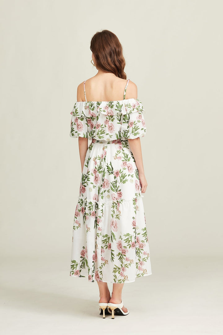 FAYRA – Floral Off-Shoulder Puff Sleeve Two-Piece Set
