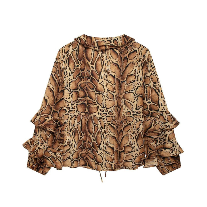 AMELA – Snake Print Blouse with Ruffle Sleeves