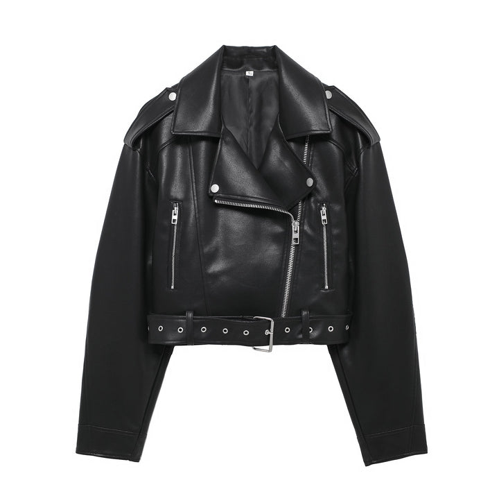 EMMA – Short Vegan Leather Biker Jacket