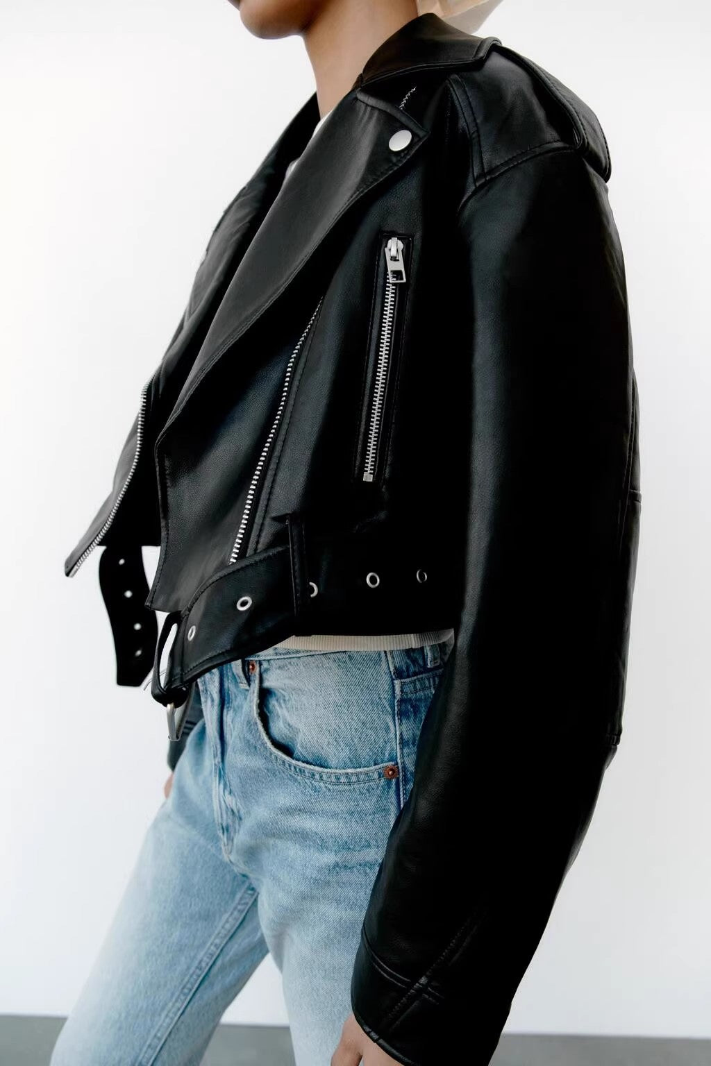 EMMA – Short Vegan Leather Biker Jacket