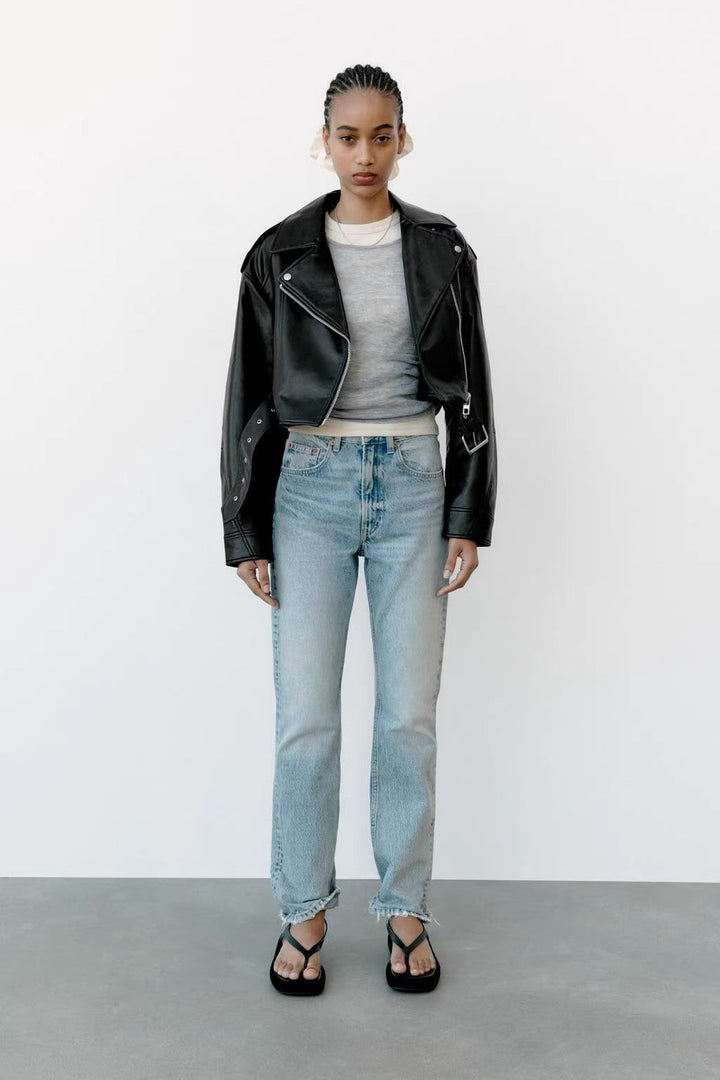 EMMA – Short Vegan Leather Biker Jacket