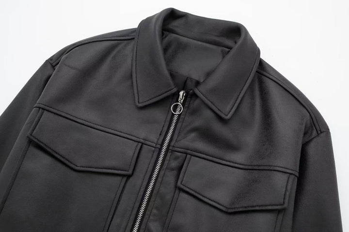 ELANOR - Women's Black Vegan Leather Bomber Jacket