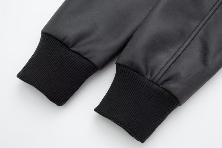 ELANOR - Women's Black Vegan Leather Bomber Jacket