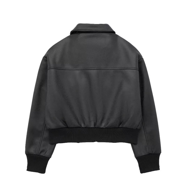 ELANOR - Women's Black Vegan Leather Bomber Jacket