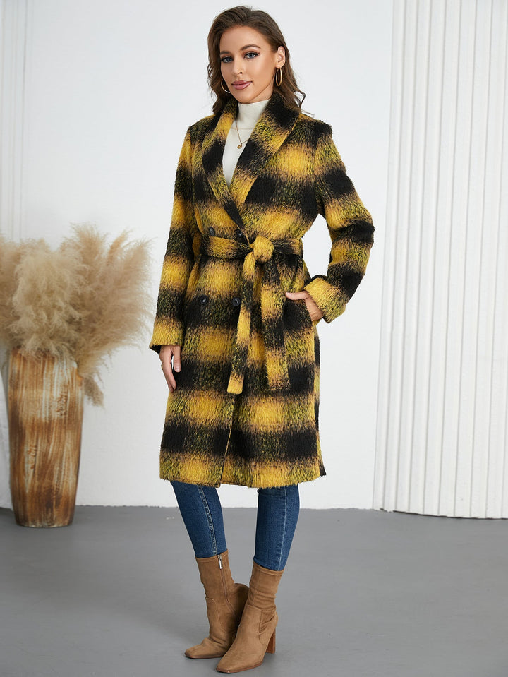 LAYLA - Women's Plaid Wool-Blend Belted Coat
