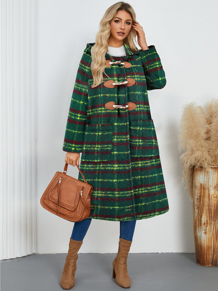 FIONA - Women's Plaid Hoodie Coat with Toggle Closure