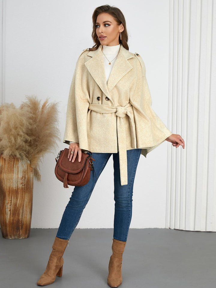 AMARA - Women's Vegan Wool Belted Beige Coat