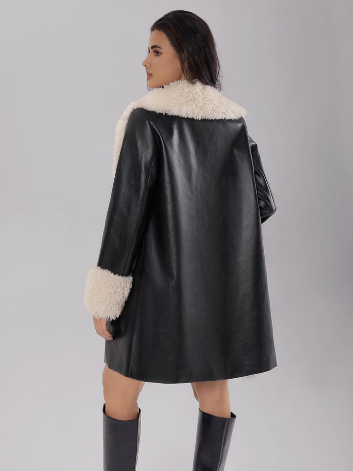BAIN - Women's Vegan Leather Coat with Shearling Lining