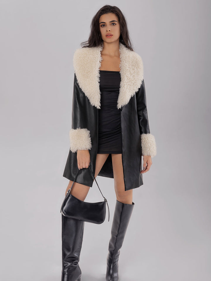BAIN - Women's Vegan Leather Coat with Shearling Lining
