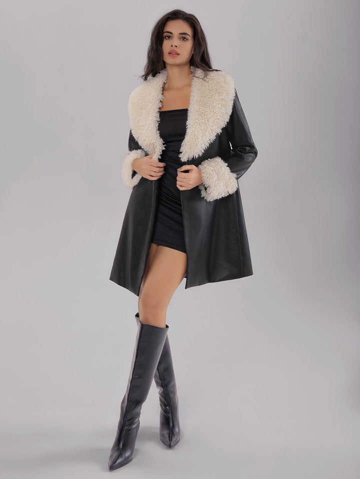 BAIN - Women's Vegan Leather Coat with Shearling Lining