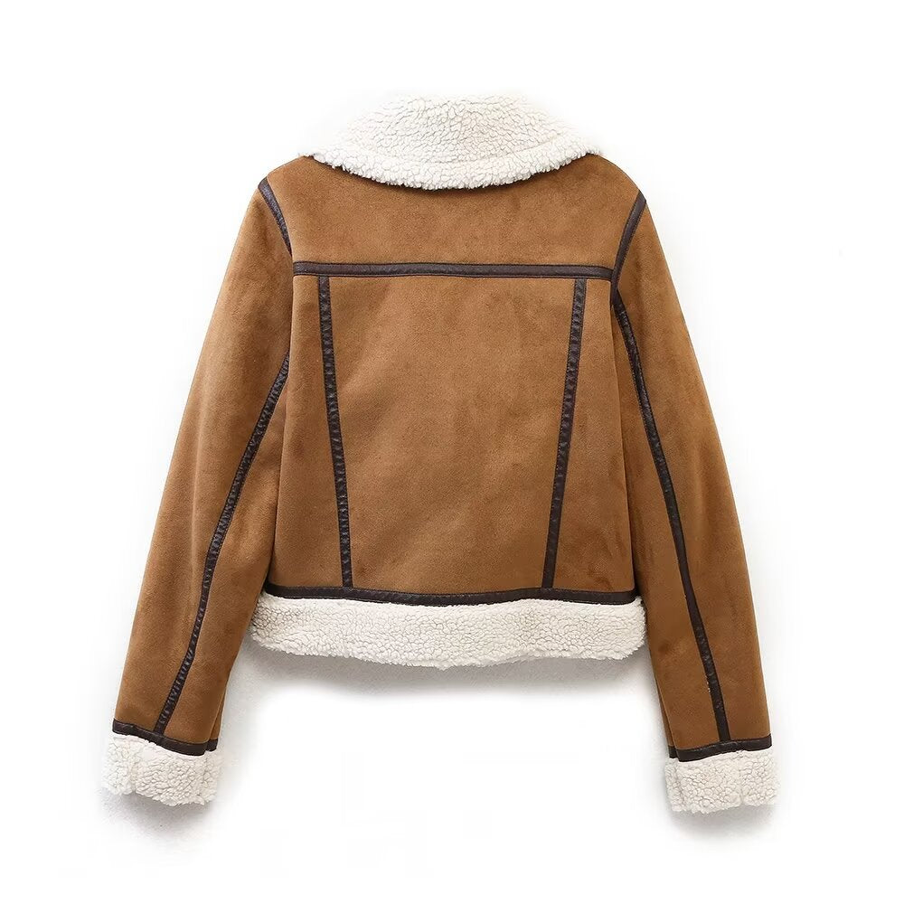 CLARA - Women's Camel Shearling Aviator Jacket