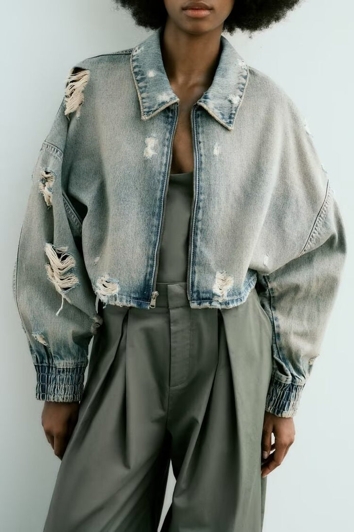 ARMADA - Women's Cropped Distressed Denim Jacket
