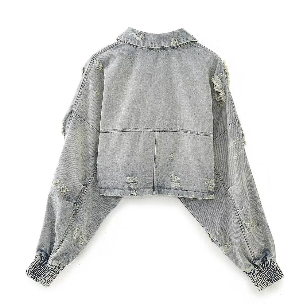 ARMADA - Women's Cropped Distressed Denim Jacket