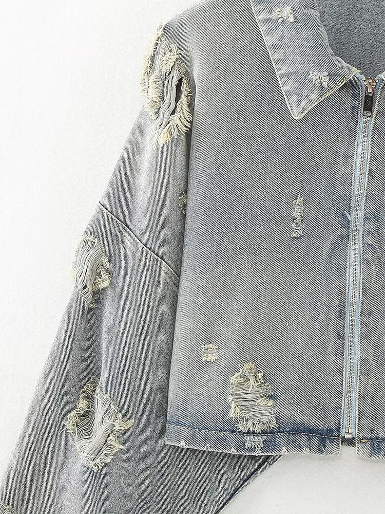 ARMADA - Women's Cropped Distressed Denim Jacket
