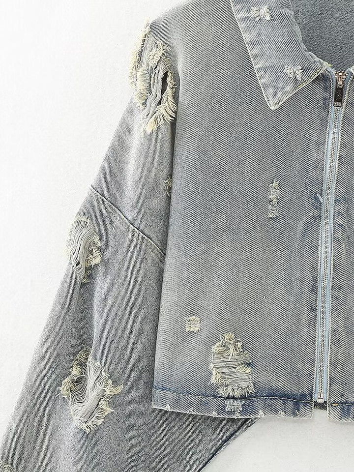 ARMADA - Women's Cropped Distressed Denim Jacket
