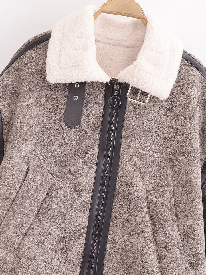 DIARRA - Women's Vegan Leather Shearling Jacket