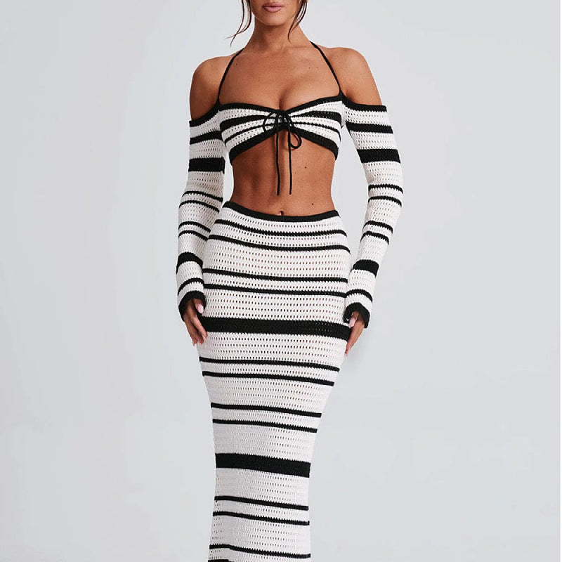 MARTINA - Striped Knit Two-Piece Maxi Skirt Set