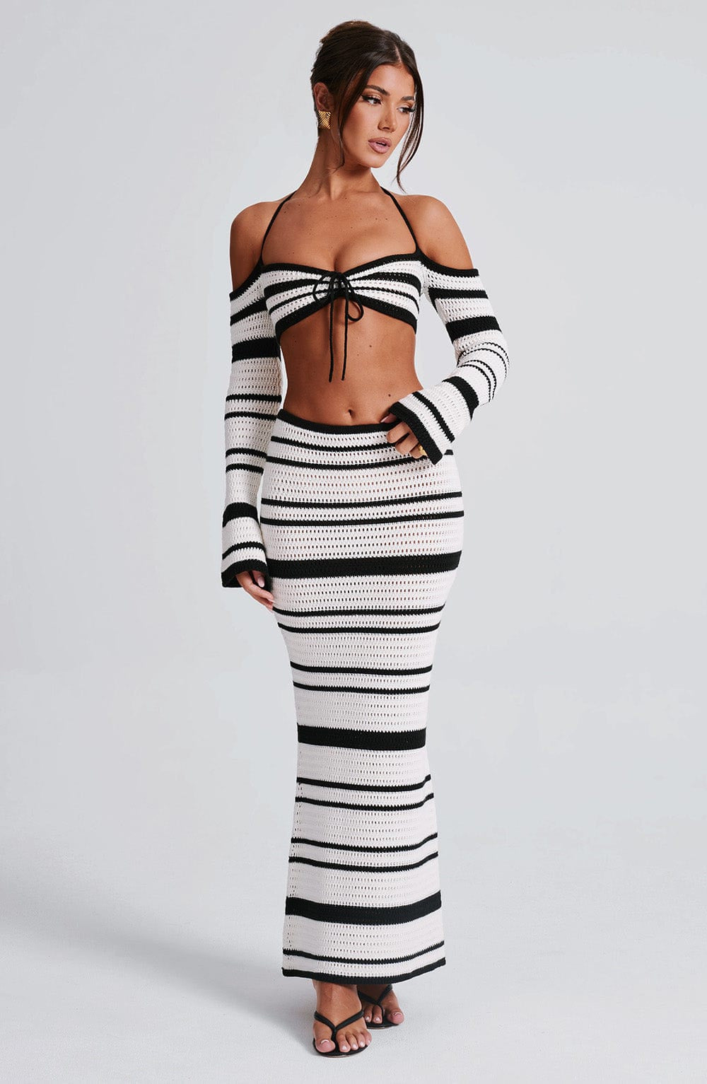 MARTINA - Striped Knit Two-Piece Maxi Skirt Set