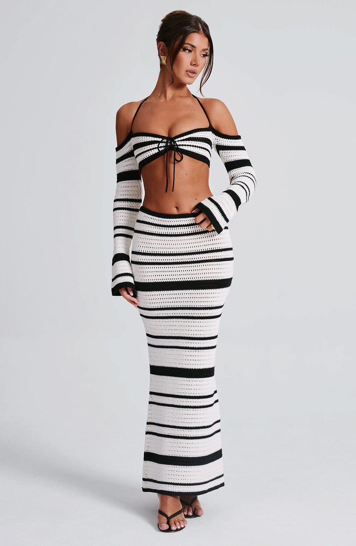 MARTINA - Striped Knit Two-Piece Maxi Skirt Set