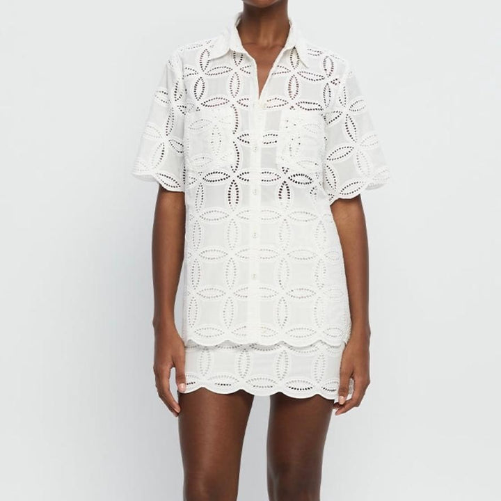ODETTA - Women’s Cotton Eyelet Lace Two-Piece Set