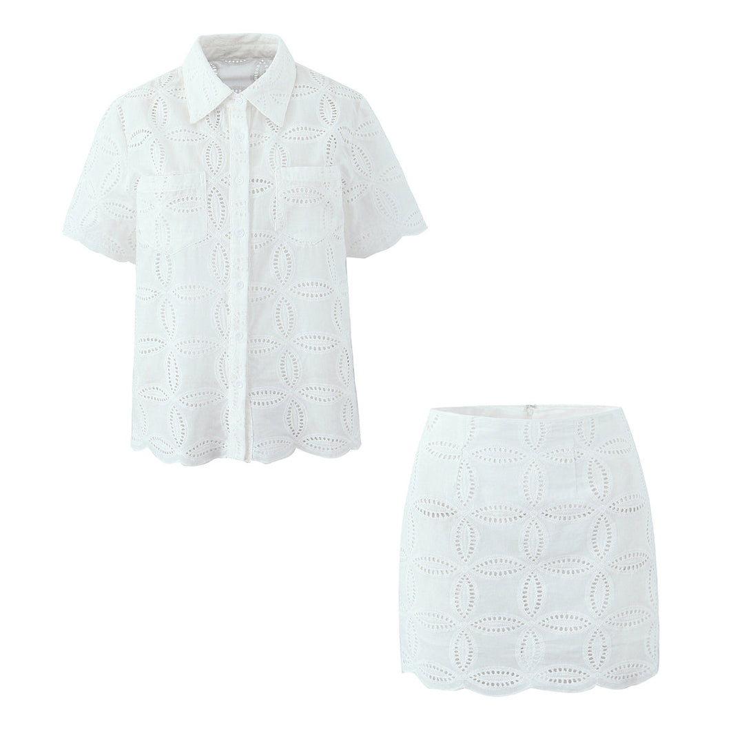 ODETTA - Women’s Cotton Eyelet Lace Two-Piece Set