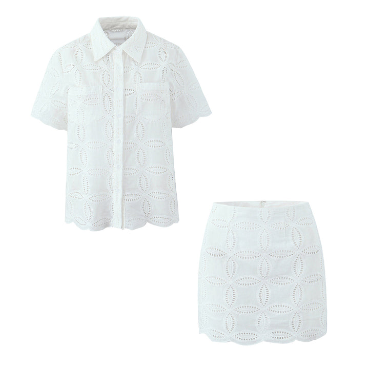 ODETTA - Women’s Cotton Eyelet Lace Two-Piece Set