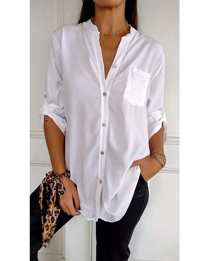 CYRA - Button-Up Shirt with Sequin Pocket