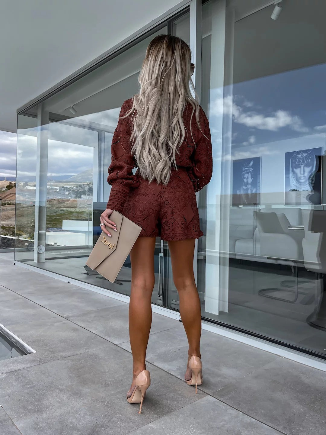 MARY - Women's Lace Blazer Top & Shorts Set
