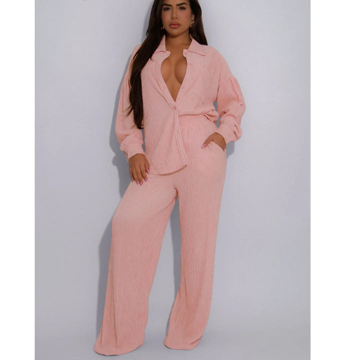 SHANI - Women’s Long Sleeve Wide Leg Lounge Set