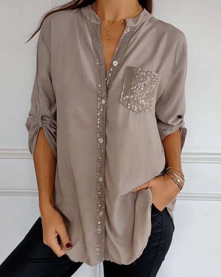CYRA - Button-Up Shirt with Sequin Pocket