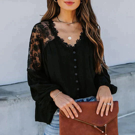 SIEMNA – Women's Lace Blouse with Sheer Floral Detail