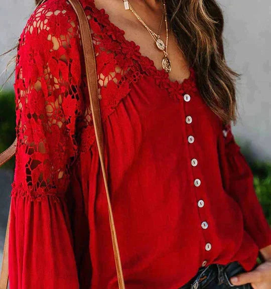 SIEMNA – Women's Lace Blouse with Sheer Floral Detail