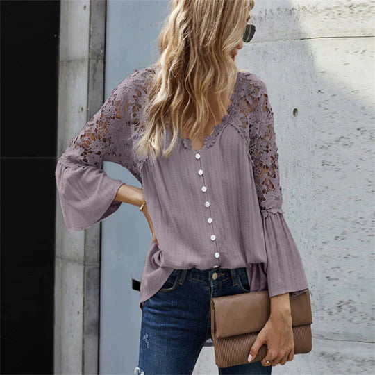 SIEMNA – Women's Lace Blouse with Sheer Floral Detail