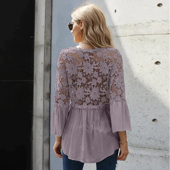 SIEMNA – Women's Lace Blouse with Sheer Floral Detail
