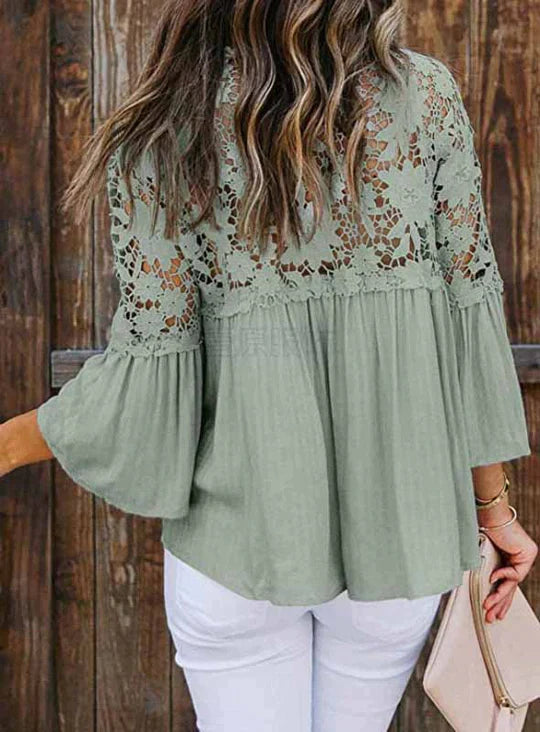 SIEMNA – Women's Lace Blouse with Sheer Floral Detail
