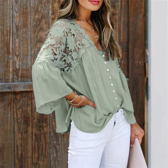 SIEMNA – Women's Lace Blouse with Sheer Floral Detail