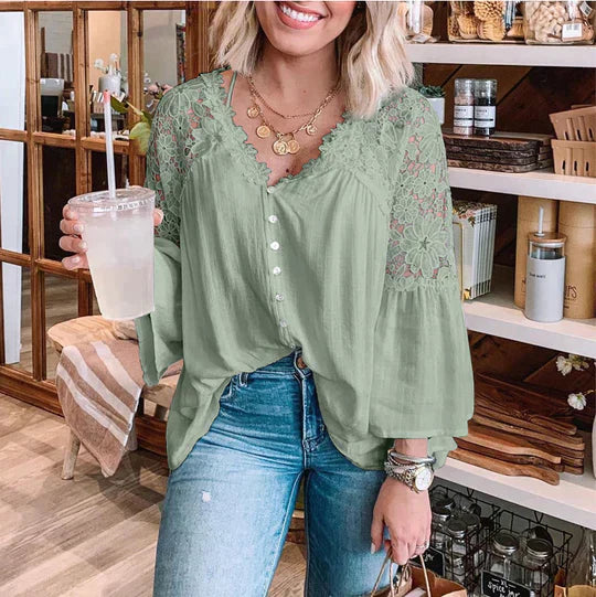 SIEMNA – Women's Lace Blouse with Sheer Floral Detail