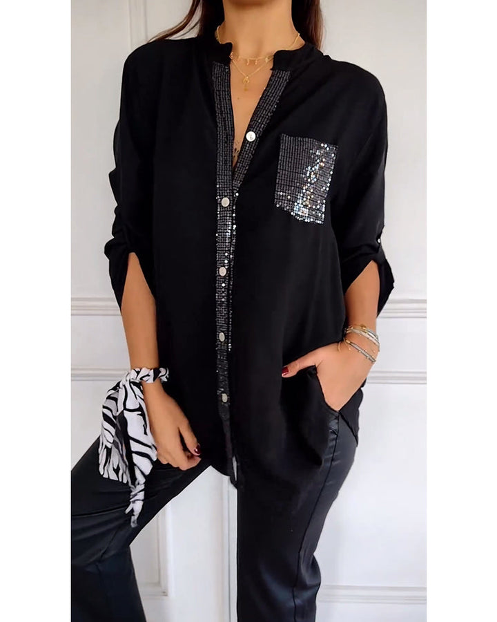 CYRA - Button-Up Shirt with Sequin Pocket