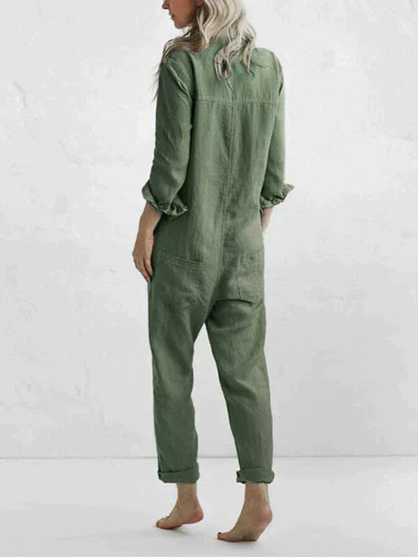 VIOLA - Cotton Turn-Down Collar Jumpsuit with Relaxed Fit