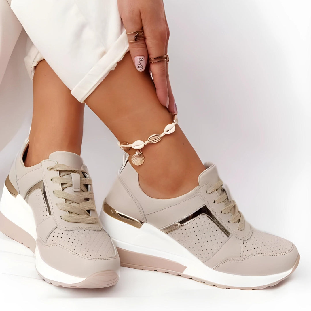 LIVA – Women's Perforated Gold-Accent Sneakers