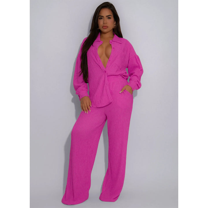 SHANI - Women’s Long Sleeve Wide Leg Lounge Set
