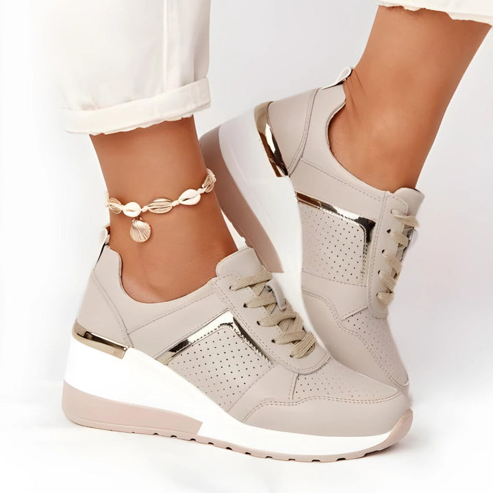 LIVA – Women's Perforated Gold-Accent Sneakers