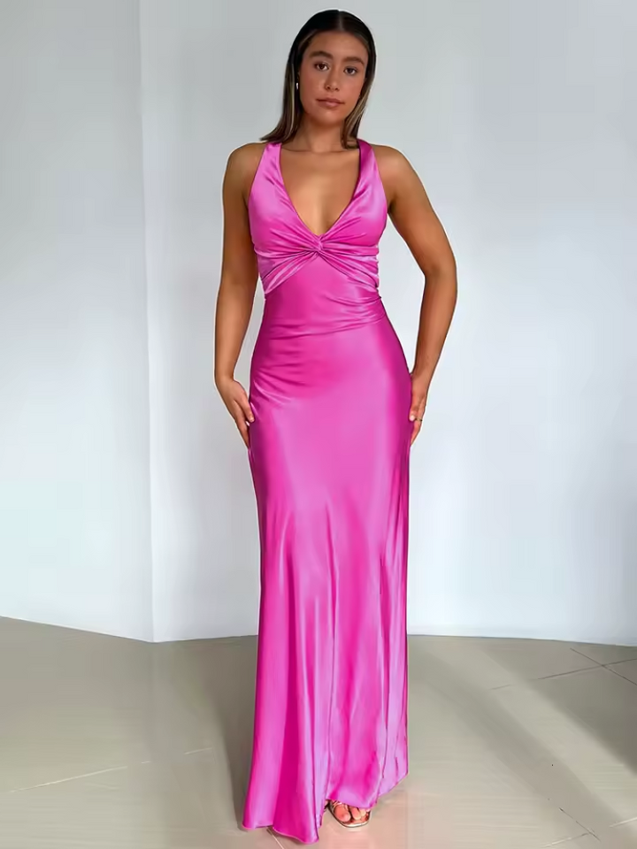 LUMINA – Satin Bow Back Maxi Dress