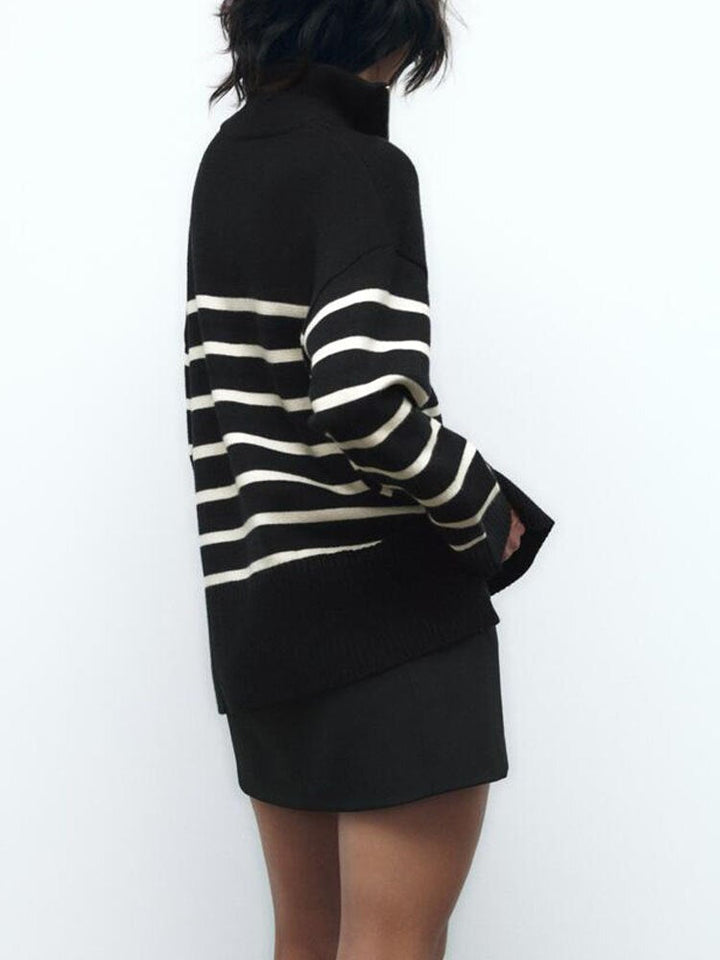ALINA – Women’s Striped Zip-Up Sweater