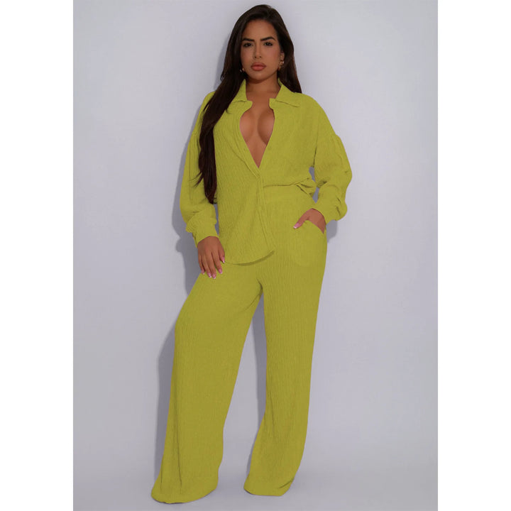 SHANI - Women’s Long Sleeve Wide Leg Lounge Set